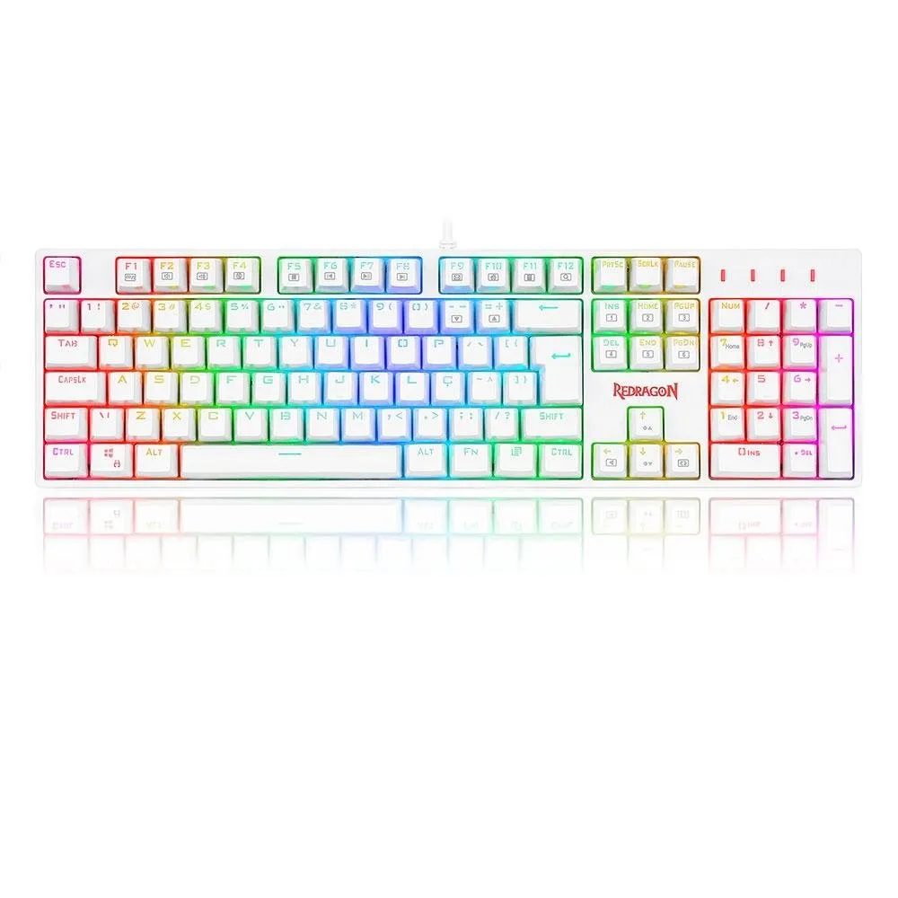 Teclado ptico Gamer Redragon Surara Pro Rgb, Switch Marrom, Abnt2, Keycaps Abs Doubleshot, Branco - K582w-Rgb-Pro (Pt-Brown)